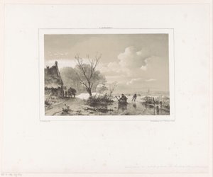 Patenciler ve donmuş nehirde kızak olan adam by Andreas Schelfhout