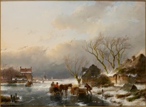 Donmuş bir nehirle kış manzarası, 1847.
