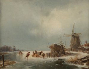 Buz patencileri ile kış manzarası by Andreas Schelfhout