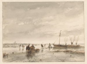 Donmuş göl ile kış manzarası by Andreas Schelfhout