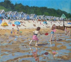 Yarasa ve top,Wells- next-the-sea, 2019,(tuval üzerine yağlı boya) by Andrew Macara