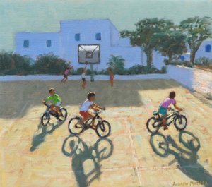 Bisikletli çocuklar, Yunanistan (tuval üzerine yağlıboya) by Andrew Macara