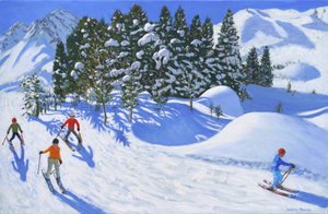Dört Alp Kayakçısı, 2024, (tuval üzerine yağlıboya) by Andrew Macara