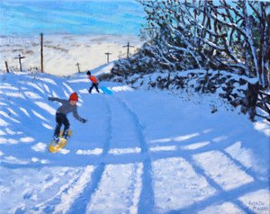 Snowboardcu, Dove Head, Derbyshire, tuval üzerine yağlıboya) 2021 by Andrew Macara