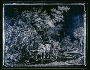 Atlı ve arabalı pencere ve bir han için bazı rakamlar by Andries Melort