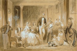 Osborne House'daki Yemek Odasında Kraliyet Ailesi (kağıt üzerine yıkamalı kalem) by Ange Louis (1815 72) Janet