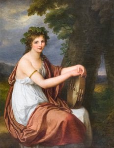 Bacchante gibi giyinmiş genç bir kadının portresi