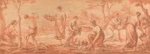 Bir Friz: Ağaç Diken Erkekler, Çiçek Toplayan ve Çiçekleri Sulayan Kadınlar by Angelica Kauffmann