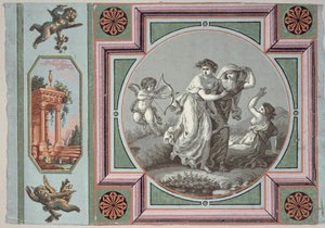 Aşkın İntikamı, duvar kağıdı madalyonu tasarımı, c.1785 (duvar kağıdı) by Angelica after Kauffmann