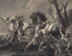 Theseus ve Pirithoüs, Dünyayı Eşkıyalardan Temizliyor, İki Kadını Kaçıranların Ellerinden Kurtarıyor by Angelique Mongez