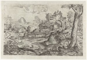 Nehir ve kale ile manzara by Angelo Falconetto (attributed to)