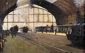 Merkez İstasyon, Milano, Angelo Morbelli (1853-1919) Tuval üzerine yağlı boya by Angelo Morbelli
