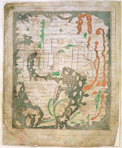 Cott Tib B V Bölüm 1 f.56v Dünyanın dikdörtgen haritası, yaklaşık 1030 (parşömen) by Anglo Saxon