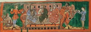 Cott Tib B V f.4v Aristokratlar, Domesday arifesinde, bir Takvimden, c.1030 (parşömen) by Anglo Saxon