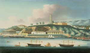 Bir İngiliz Barque, bir Amerikan Gemisi ve Yelkenli Tekneler ile Whampoa Reach