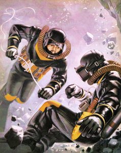 Kaptan Jacques-Yves Cousteau liderliğinde bir dalış keşif gezisi by Angus McBride