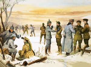 İngiliz ve Alman askerleri Büyük Savaş sırasında Noel ateşkesi yaptı by Angus McBride