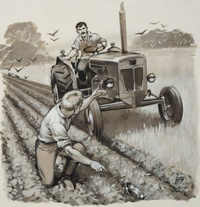 Antik Bir Kalıntıyı Keşfeden Çiftçi (kağıt üzerine guaj) by Angus McBride