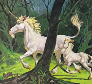 Tek boynuzlu atlar (renkli lito) by Angus McBride