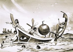Buharla çalışan kürekleri olan tanımlanamayan Mısır deney teknesi by Angus McBride