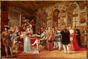 1. Francois yüzyılı: 1. Francois Fransa Kralı, minnettarlığına bir övgü olarak Raphael (Raffaello sanzio İtalyan ressam) tarafından Roma
