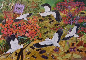 Henry balıkçılları izliyor, 2020 (akrilik) by Anna Pugh