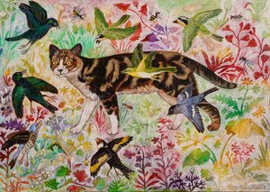 Tekir ve Kuşlar, 2019 (akrilik) by Anna Pugh