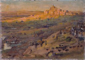 Toledo İspanya, Öğleden Sonra Güneşi (katmanlı panoya monte edilmiş tuval üzerine yağlı boya)