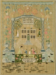 Örnekleyici, 1801 (keten üzerine ipek iplik) by Anna Sanders