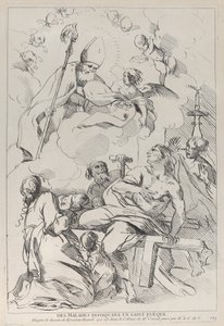 Hasta insanlar, 1729-40, sol üstte görünen bir Piskopos azizi çağırıyor. by Anne Claude Philippe de Caylus