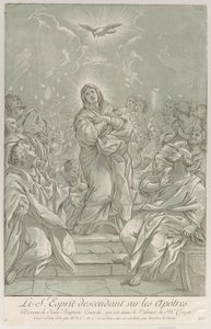 Pentekost, merkezde Bakire, yukarıda Kutsal Ruh ve Havariler..., yakl. 1729. by Anne Claude Philippe de Caylus