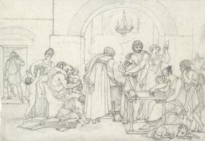 Antik Çağda Rustik İç Mekan (ince dokulu beyaz kağıt üzerine siyah tebeşir) by Anne Louis Girodet de Roucy Trioson