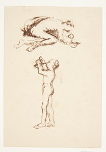 Diz çökmüş adam ve ayakta çocuk ile çalışma sayfası by Anne Marie Carl Nielsen