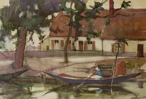 Kanalda Tekne, Fransız Köyü by Anne Redpath