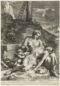 Pieter de Bailliu tarafından kazınmış Pieta by Annibale (after) Carracci