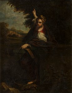 Bir Manzarada Aziz Margaret : Bir Sybil, c.1580-1609 (cam altı metal) by Annibale (after) Carracci
