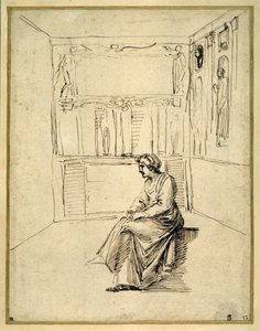 Bir odada oturan bir kadın (kağıt üzerine kalem ve kahverengi mürekkep) by Annibale Carracci