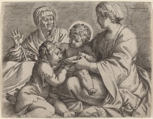 Aziz Elizabeth ve Vaftizci Yahya ile Madonna ve Çocuk (La Madonna della Scodella) by Annibale Carracci