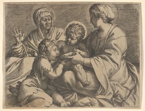 Aziz Elizabeth ve Vaftizci Yahya ile Madonna ve Çocuk Madonna della Scodella,..., 1606. by Annibale Carracci