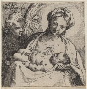 Bir Melekle Madonna ve Çocuk by Annibale Carracci