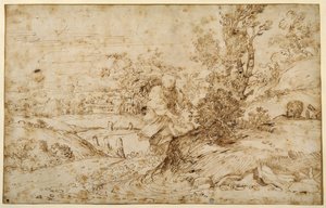 Uçuştan Dönüş (kağıt üzerine kalem ve kahverengi mürekkep) by Annibale Carracci