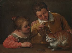 trİki çocuk bir kediye sataşıyor by Annibale Carracci