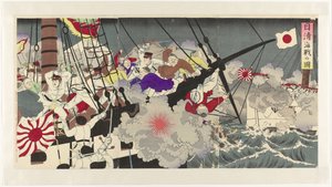 Çin-Japon Savaşı sırasında deniz savaşının tasviri Nisshin kaisen no zu (nesne üzerindeki başlık) by Anonymous