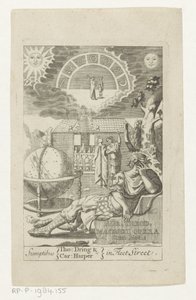 Ambrosius Theodosius Macrobius leunend op steen naast küre Au. Teod. Macrobii Opera Cum Notis (nesne üzerine başlık) Başlık sayfası için: Ambrosius Theodosius Macrobius, Aur. Theodosii Macrobii V. Cl. & Illustris Operası, 1694 by Anonymous