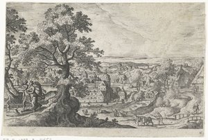 Apollon genç bir kadınla yürüyor Mitolojik ve İncil sahneleri içeren manzaralar (dizi adı) by Anonymous
