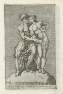 Beeldengroep Mercury en een godin ile tanıştı Farnesian evinde heykeli kucaklayan Merkür kadın (nesnedeki başlık) Roma
