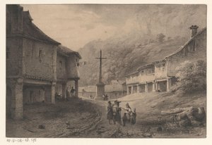 Rakamlar ve inekler ile dağ manzarası by Anonymous