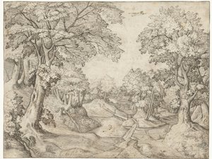 Bir dere ile orman manzarası by Anonymous