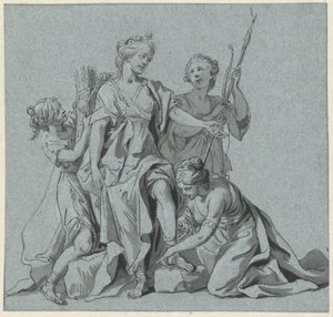 Diana, perileri tarafından avlanmak için donatılmıştır. by Anonymous