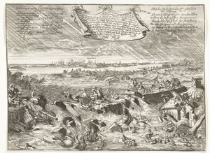Coevorden yakınlarındaki Dijkdoorbraak, 1673 Münster Piskoposu kararnamesi ile (...) (nesne üzerindeki başlık) nasıl ve ne şekilde şekillendiğini belirleyin. by Anonymous